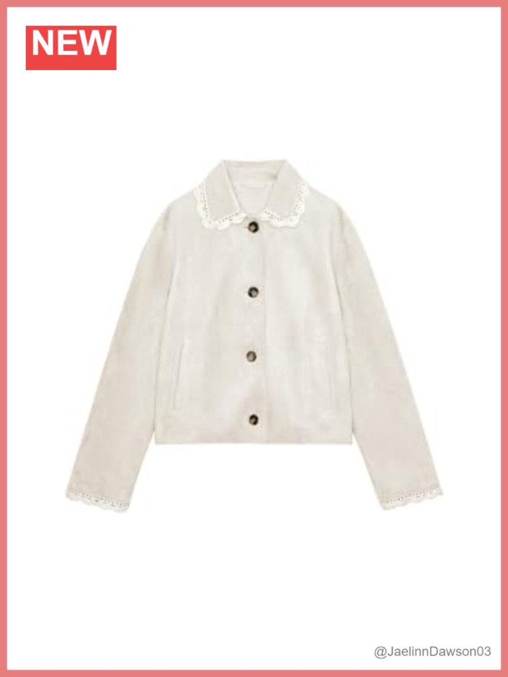 Faux Suede Cropped Jacket Lace Trim Button Down Casual Coat